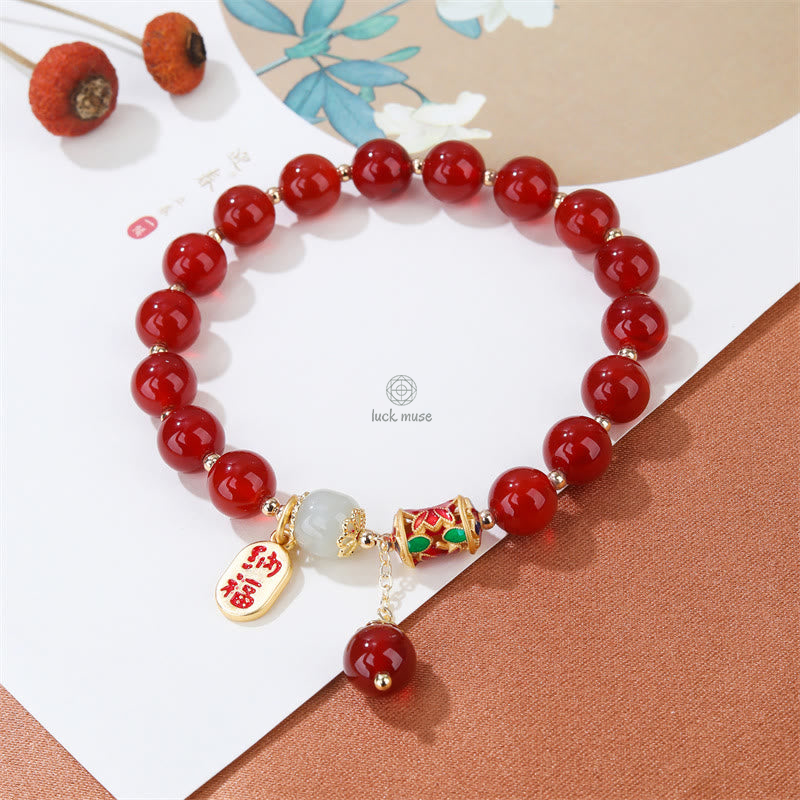 Natural Red Agate and Jade Fortune Charm Bracelet - Image 6