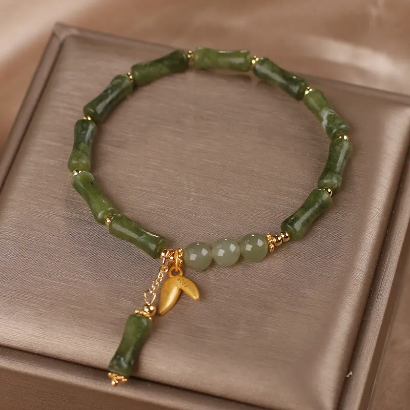 Green Bamboo Jade Leaf pattern Bracelet- Wealth and Luck Symbol - Image 4