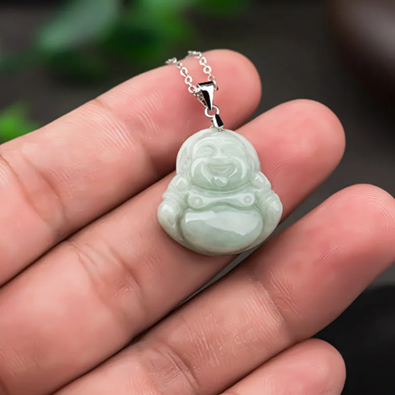 Laughing Buddha Jade Blessing Necklace - 925 Sterling Silver Chain Pendant - Image 5