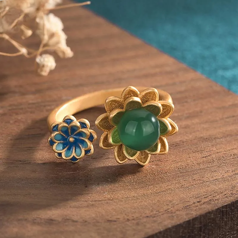 Lotus Jade Abundance Adjustable Ring - Image 2