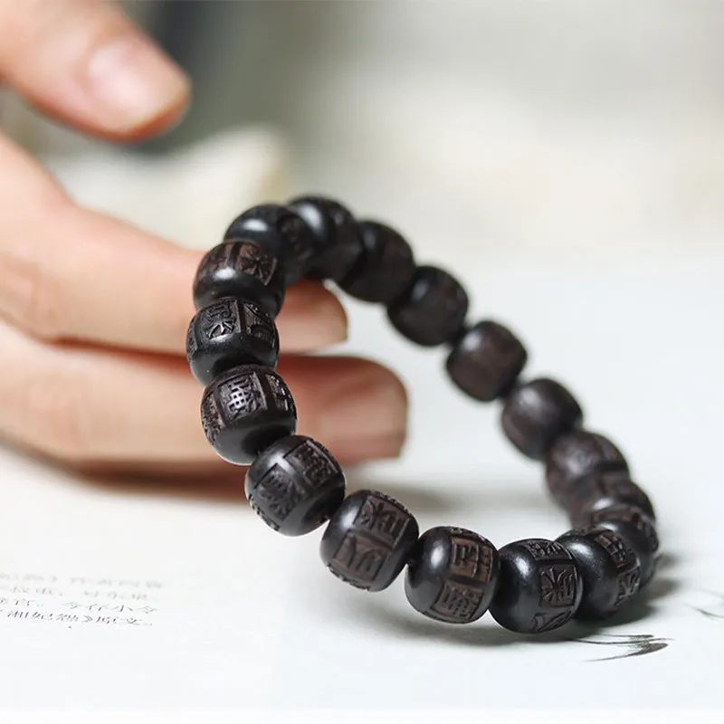 Tibet Ebony Wood Bracelet with Om Mani Padme Hum Engraving - Image 3