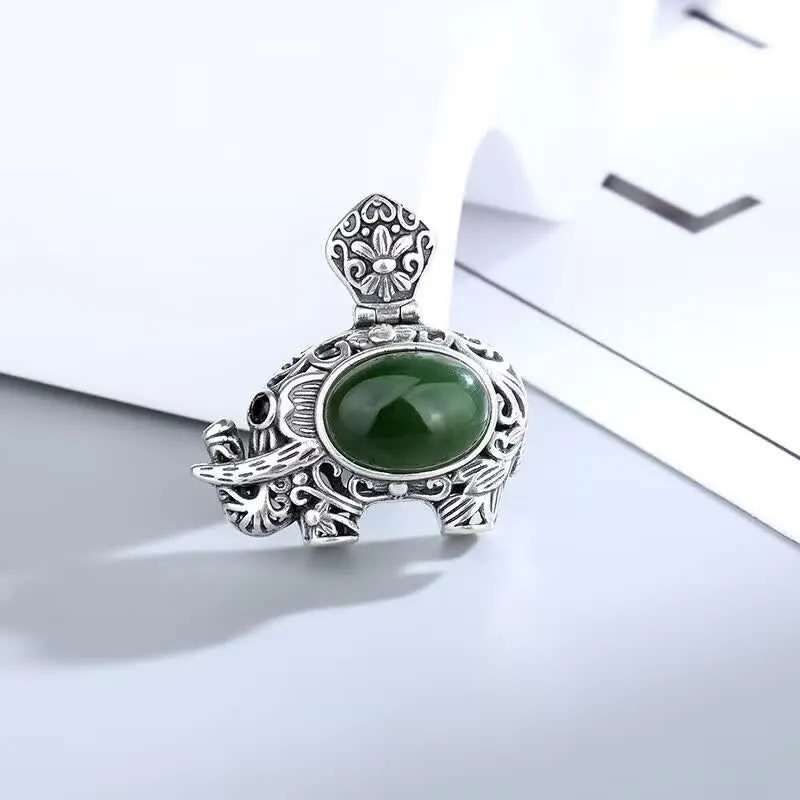 Luck Muse 925 Sterling Silver Hetian Cyan Jade Elephant Pendant for Success - Image 3
