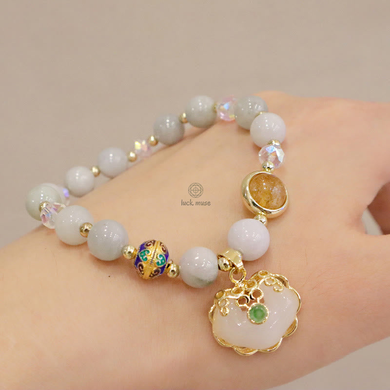 Luck Muse Healing Bracelet with Strawberry Quartz, Green Crystal, and Amethyst - Image 11