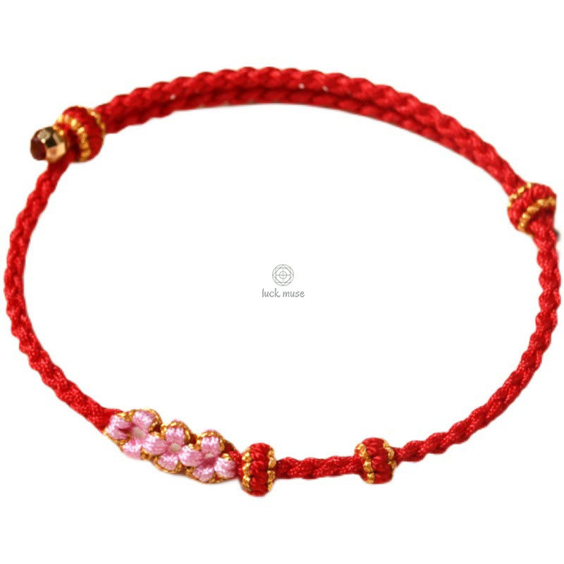 Peach Blossom Protection Braided Rope Bracelet with Luck Muse Handmade - Image 9