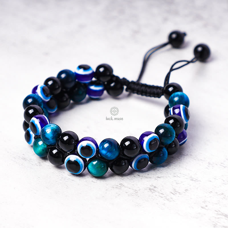 Evil Eye Protection Bracelet with Hematite and Tiger Eye Beads - Image 5