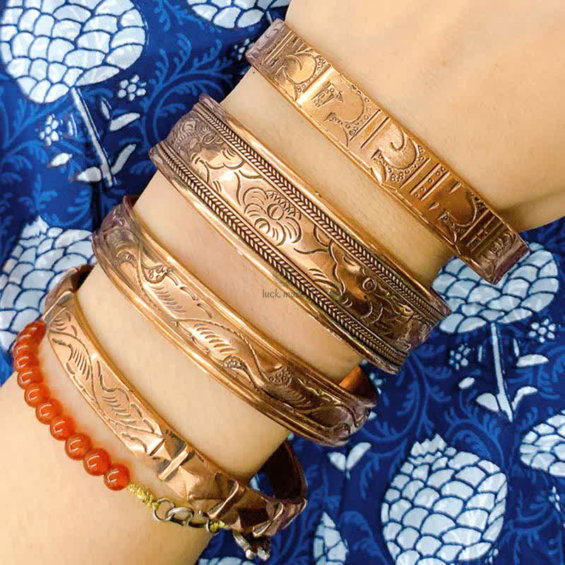 Vintage Luck Balance Copper Cuff Bracelet Bangle with Pattern Detail - Image 3
