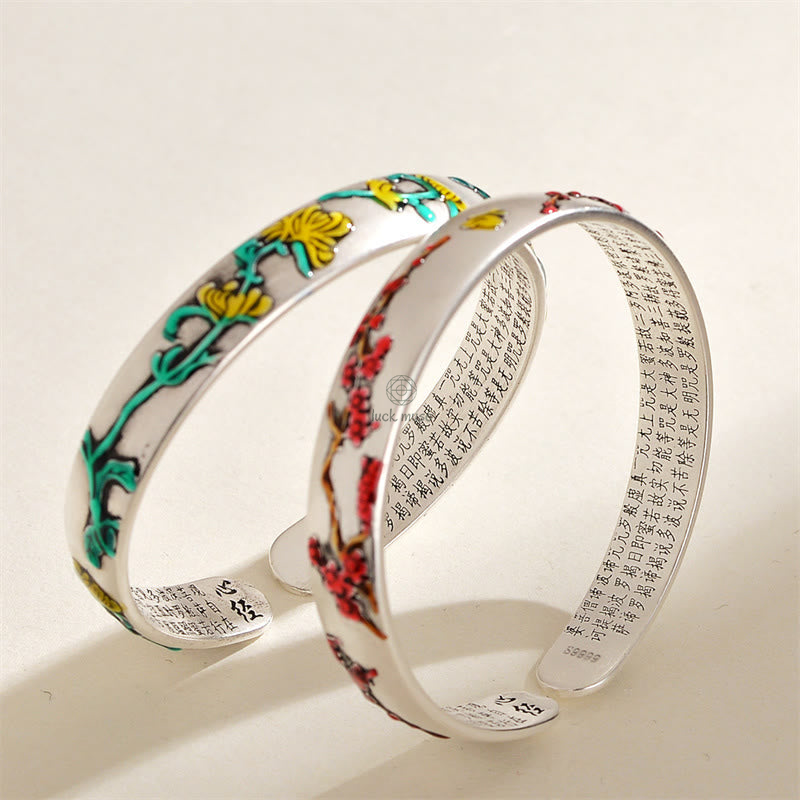 Luck Muse Plum Blossom Chrysanthemum Flower Heart Sutra Healing Bracelet Cuff Bangle - Image 2