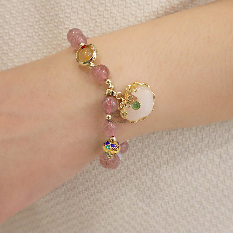 Luck Muse Healing Bracelet with Strawberry Quartz, Green Crystal, and Amethyst - Image 7