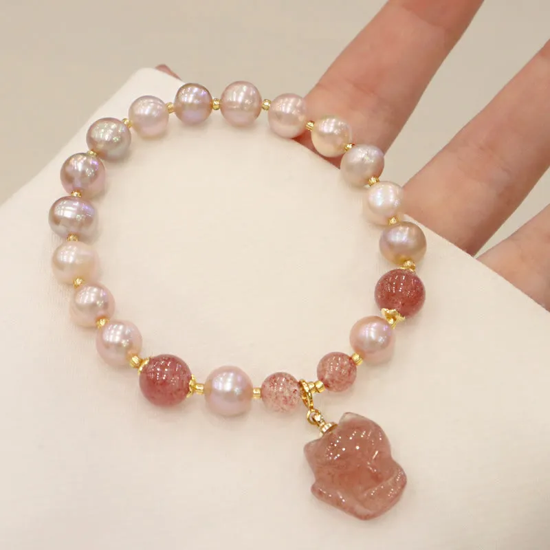 Natural Pearl Strawberry Quartz Love Healing Bracelet with Cute Fox Charm - Image 4