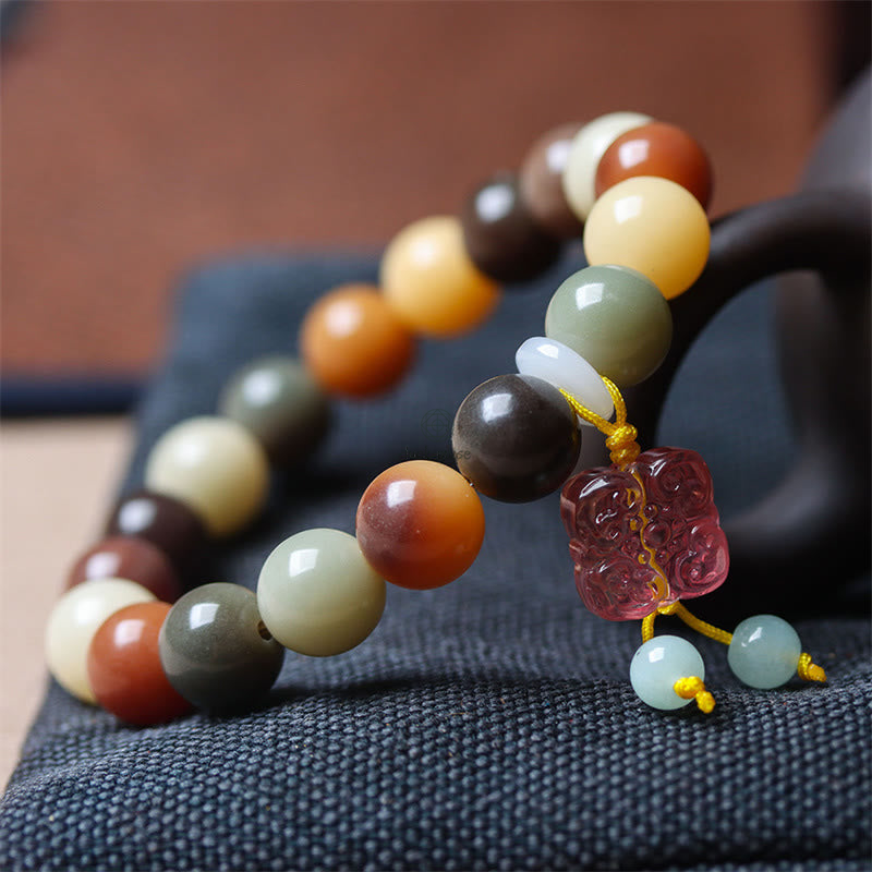 Multicolored Gradient Bodhi Seed and Liuli Glass Charm Bracelet infused with Luck Muse for Peace - Image 4