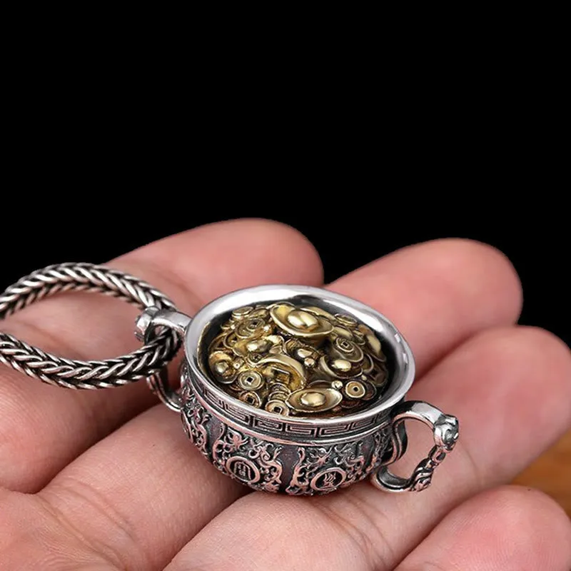 Luck Muse Prosperity Bowl Necklace with Copper Coin Ingots - Image 4