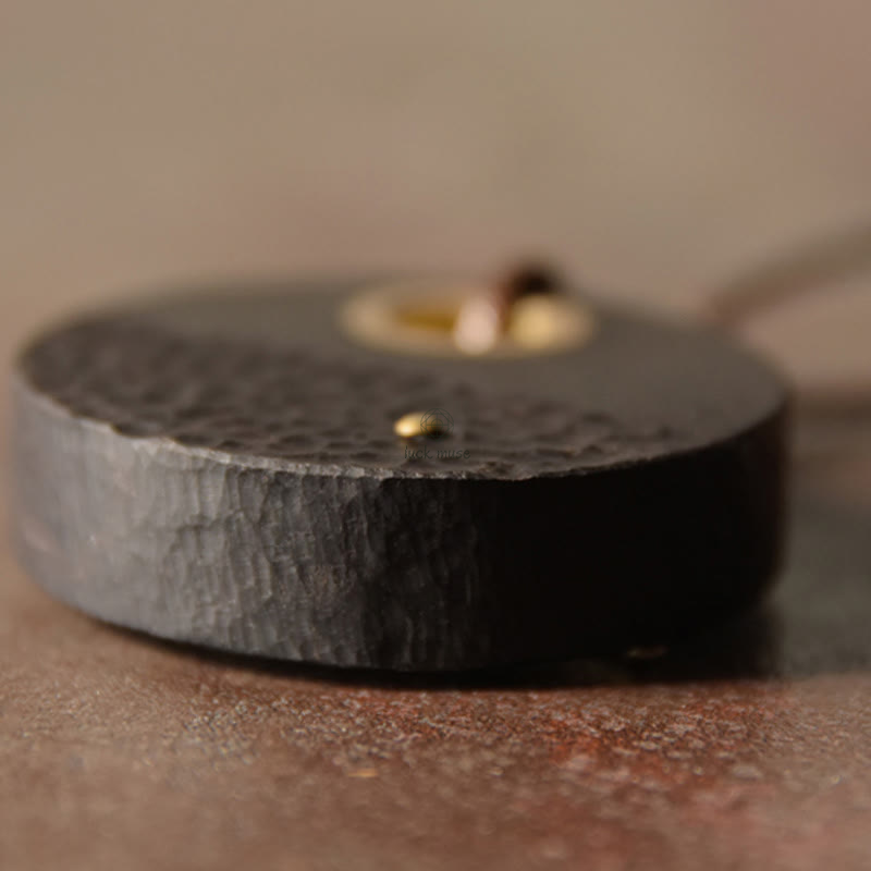 Luck Muse Round Ebony Wood Copper Peace Necklace Pendant - Image 7