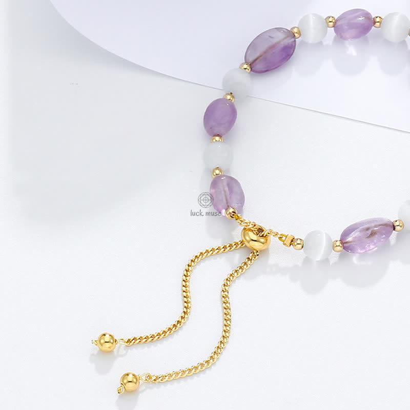 Amethyst Pink Crystal Black Rutilated Quartz Bracelet for Spiritual Awareness - Image 4