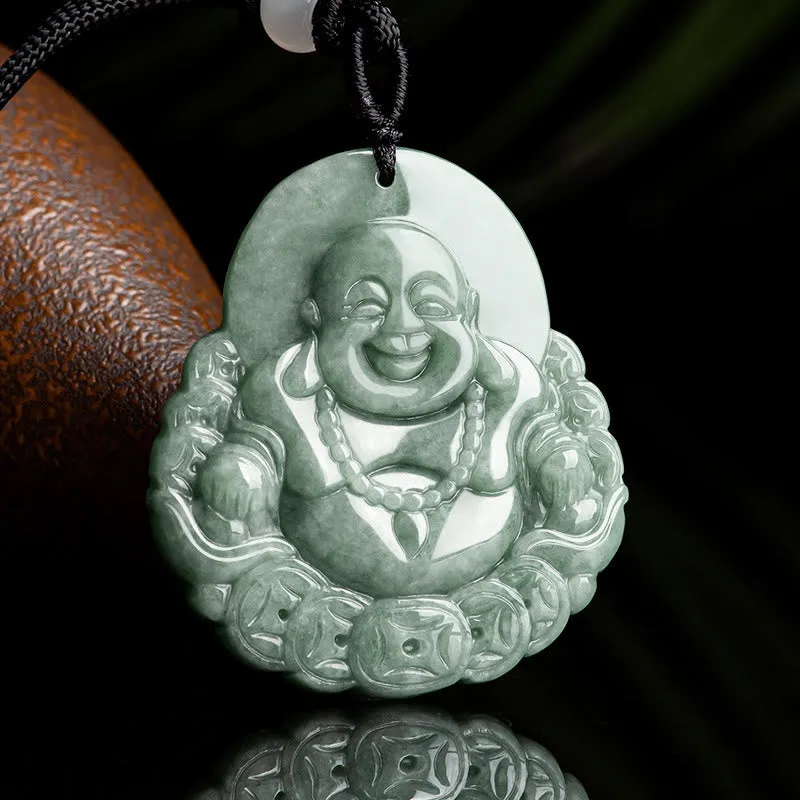 Natural Jade Laughing Buddha Coin Abundance Necklace - Luck Muse Shop - Image 2