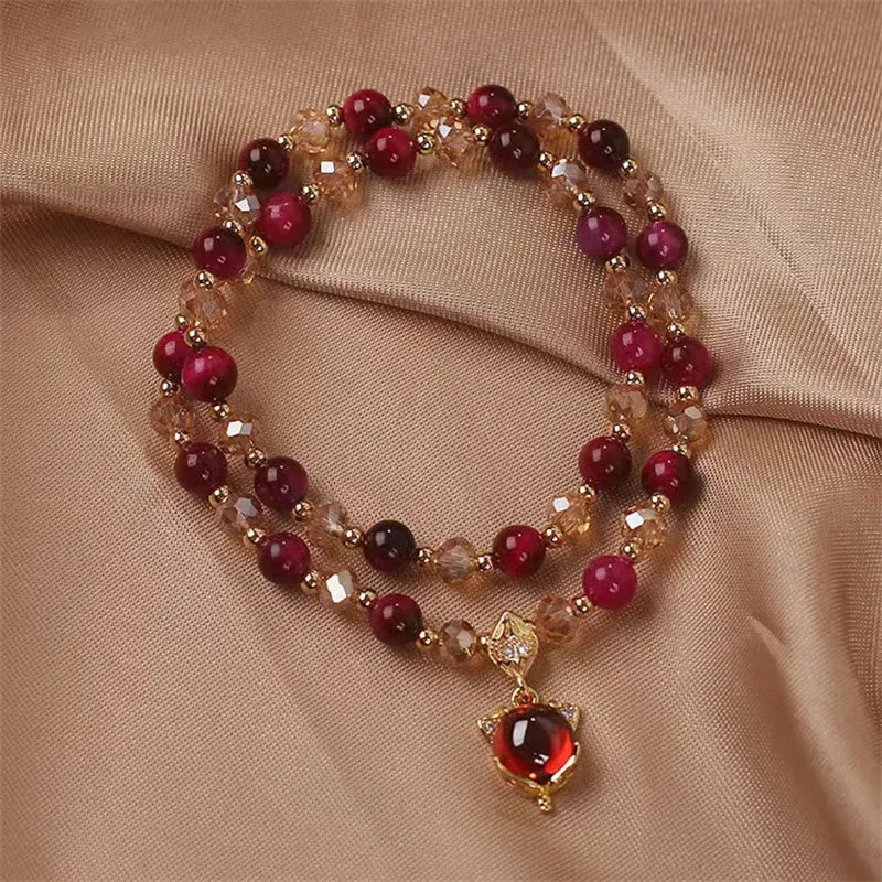 Buddha Red Tiger Eye Double Wrap Bracelet for Fox Protection - Image 4