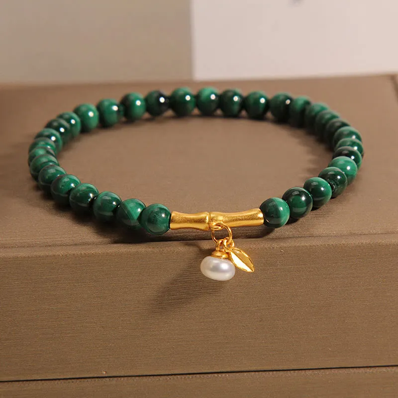 Luck Muse Malachite Pearl Bamboo Anxiety Relief Bracelet - Image 4
