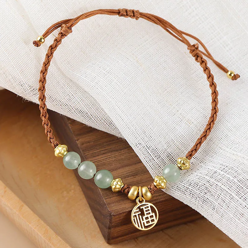 Buddha Jade Beads Blessing Bracelet with Fu Character Rope - Image 2