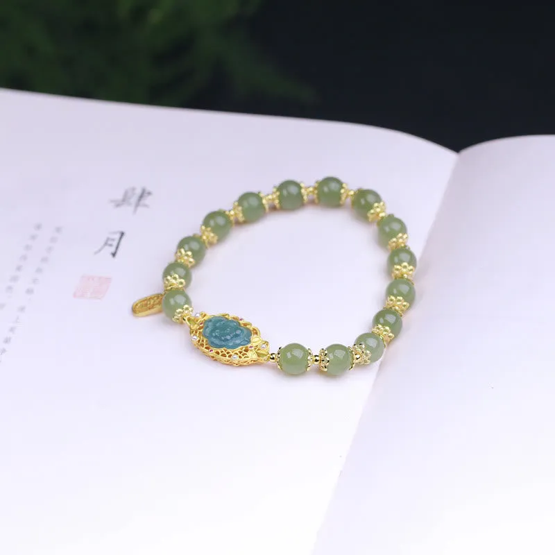 925 Sterling Silver Bracelet with 14K Gold Plating and Hetian Jade Lotus Charm for Good Luck - Image 5