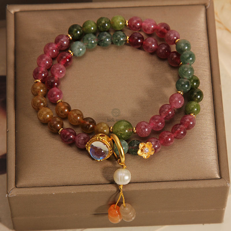 Positive Energy Multicolored Tourmaline Luck Muse Double Wrap Gourd Charm Bracelet - Image 7