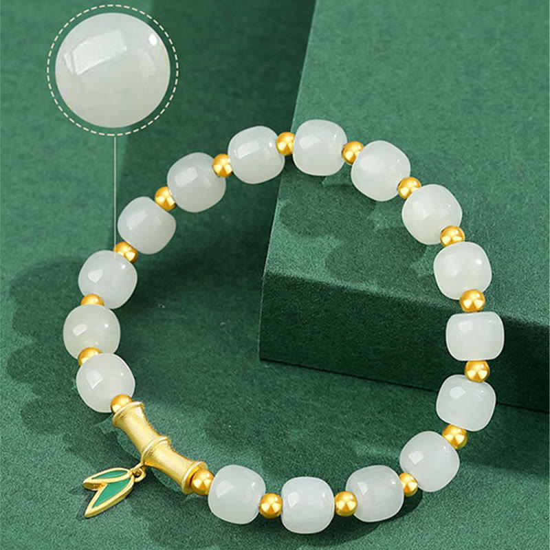 Bamboo Luck Bracelet with Hetian White Jade and 925 Sterling Silver Accents - Image 6