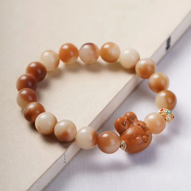 Natural Bodhi Seed Rabbit Peace Bracelet - Image 2