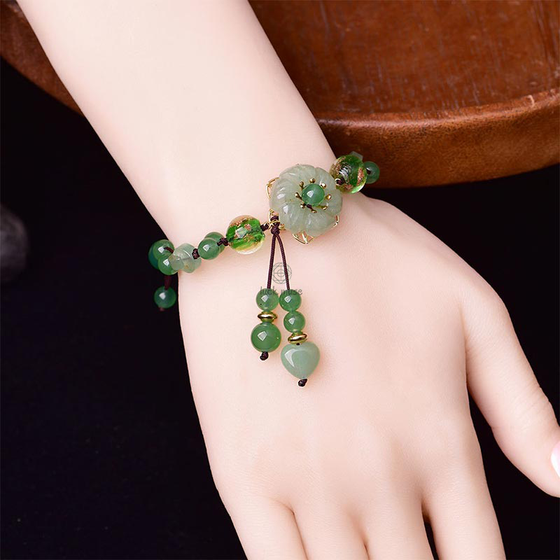 Natural Green Jade Green Aventurine Luck Dangling Flower Bracelet - Image 3