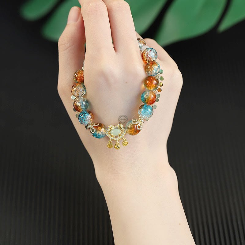 Luck Muse Colorful Liuli Glass Bead Lucky Chinese Lock Charm Bracelet - Image 7