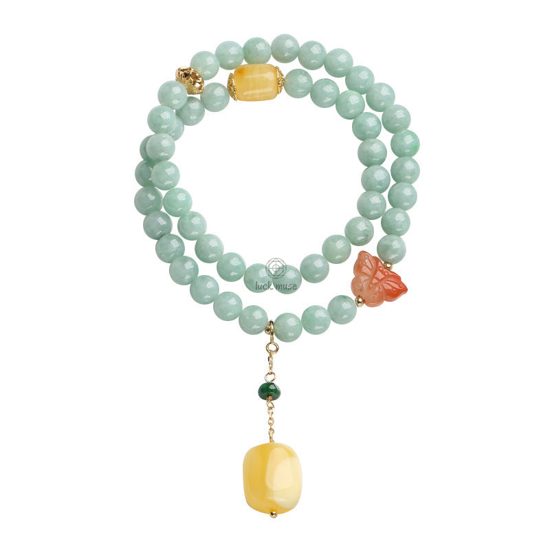 925 Sterling Silver Natural Jade Amber Butterfly Bracelet - Luck and Abundance - Image 7