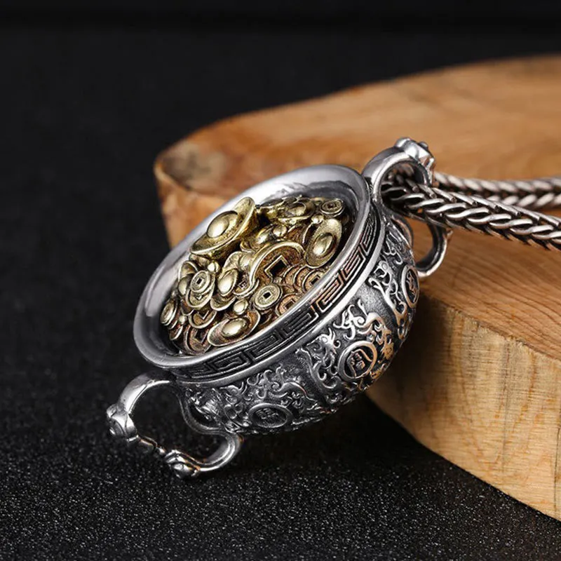 Luck Muse Prosperity Bowl Necklace with Copper Coin Ingots - Image 2