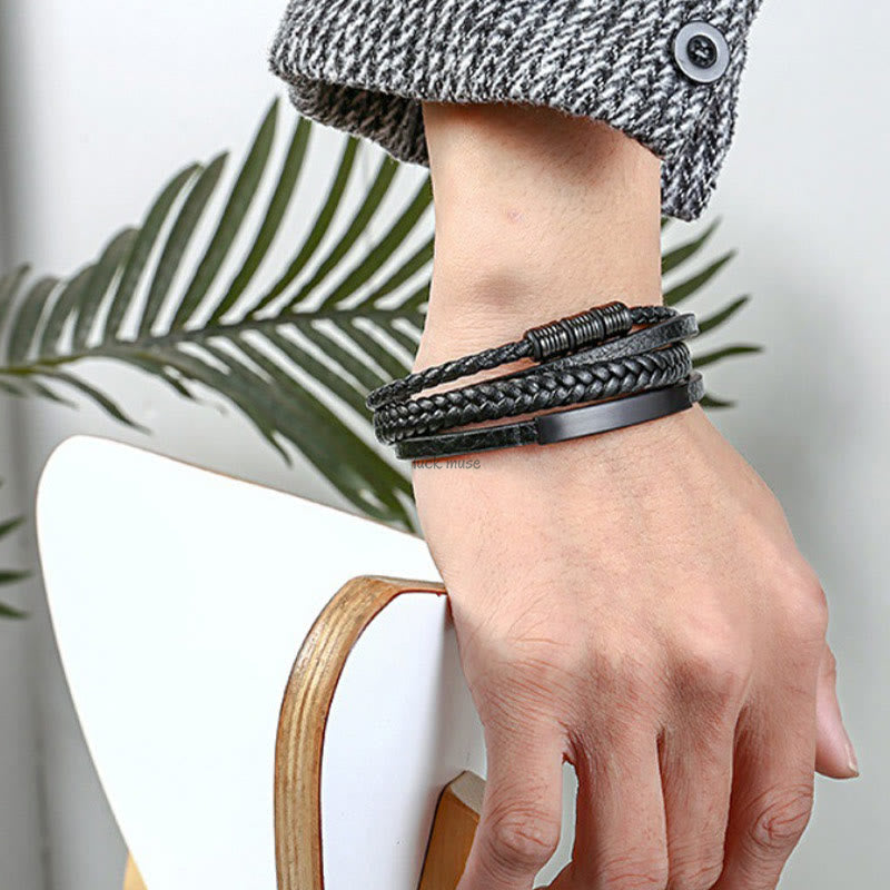 Braided Leather Bracelet with Titanium Steel, Magnetic Buckle, and Balance Feature - Image 6