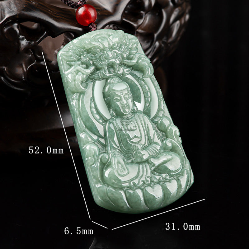 Tathagata Buddha Dragon Jade Amulet Serenity Necklace - Image 11