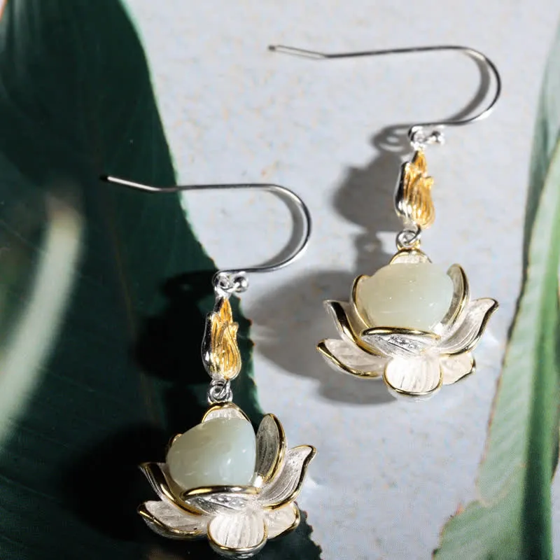 Luck Muse Shop 925 Sterling Silver White Jade Protection Harmony Drop Earrings - Image 4