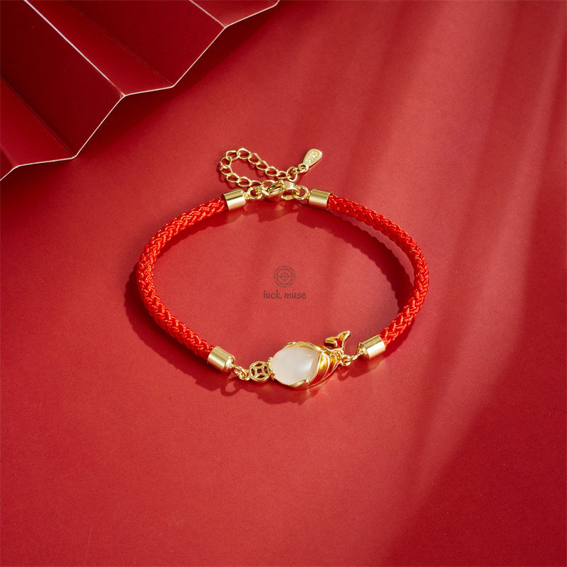 Buddha Chalcedony Luck Koi Fish Wealth Stone Bracelet and Necklace Set