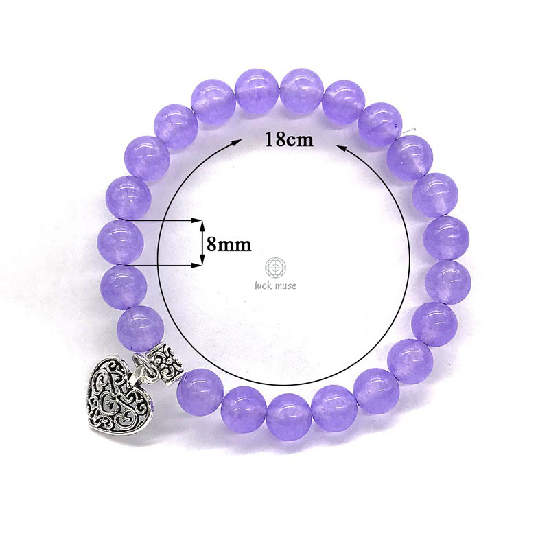 Handmade Natural Gemstone Heart Charm Stretch Bracelet for Luck and Love - Image 2