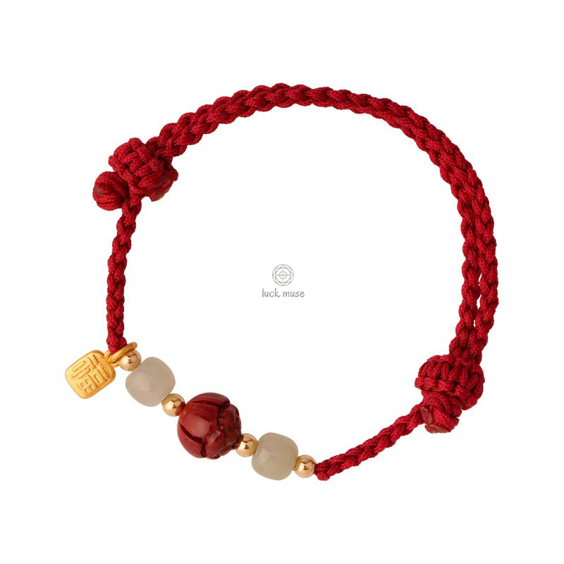 Cinnabar Jade Lotus Red String Bracelet - Image 7