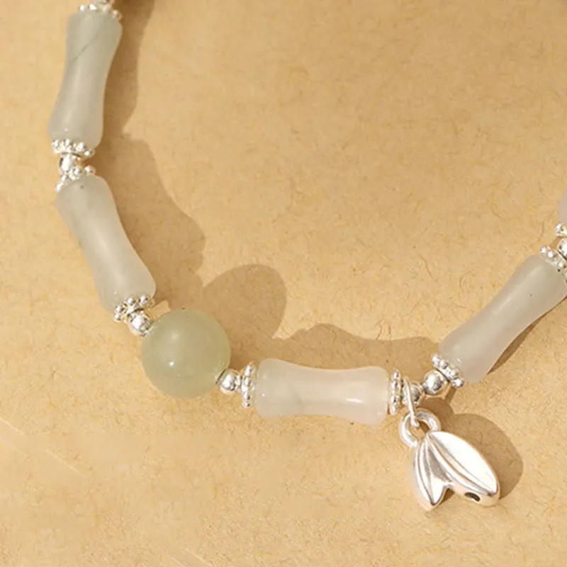 925 Sterling Silver Tianshan Jade Bamboo Lucky Charm Bracelet - Image 3