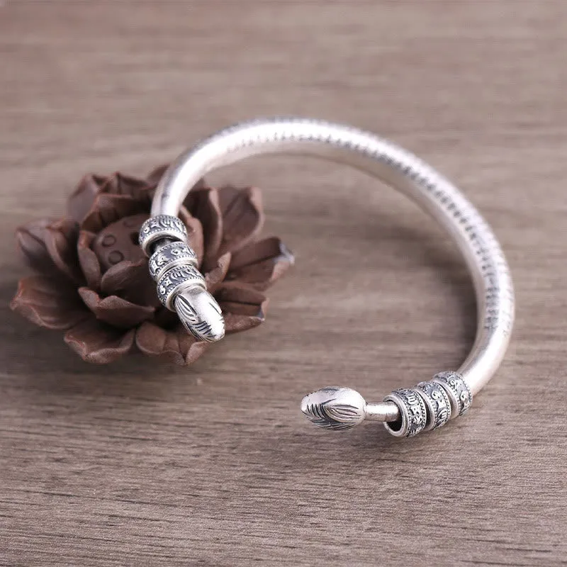 Luck Muse 999 Sterling Silver Heart Sutra Om Mani Padme Hum Engraved Bracelet - Image 2