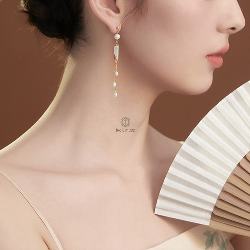 Luck Muse Shoushan Stone Pearl Drop Earrings with 925 Sterling Silver Posts - Image 8