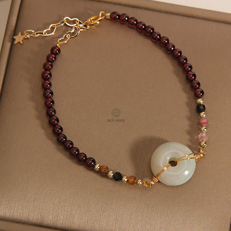 Garnet and Jade Beaded Luck Muse Peace Bracelet with Protection Buckle - Image 7