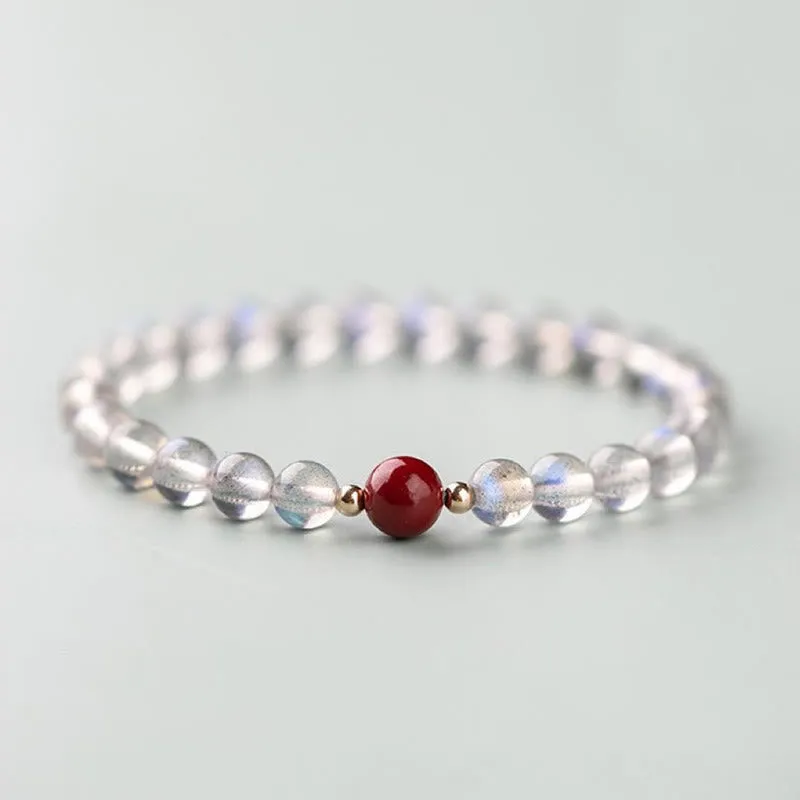 Moonstone Pink Crystal Cinnabar Buddha Bracelet - Image 15