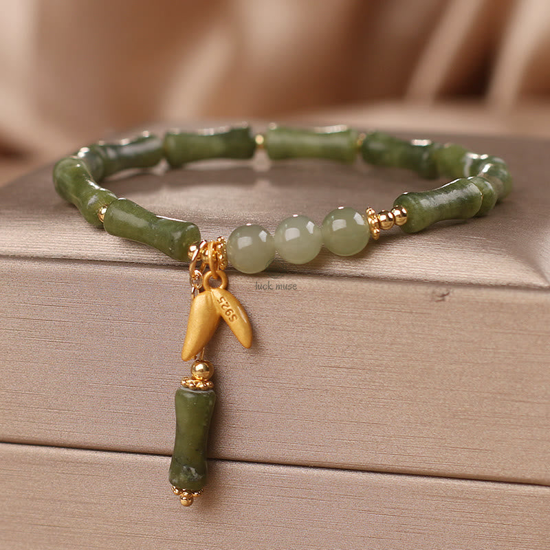 Green Bamboo Jade Leaf pattern Bracelet- Wealth and Luck Symbol - Image 7