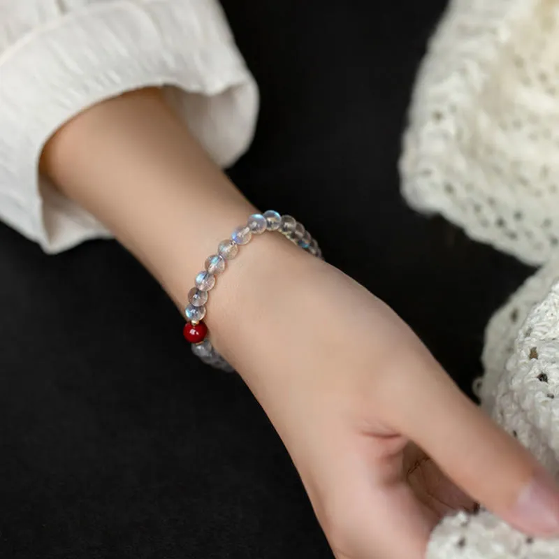 Moonstone Pink Crystal Cinnabar Buddha Bracelet - Image 17
