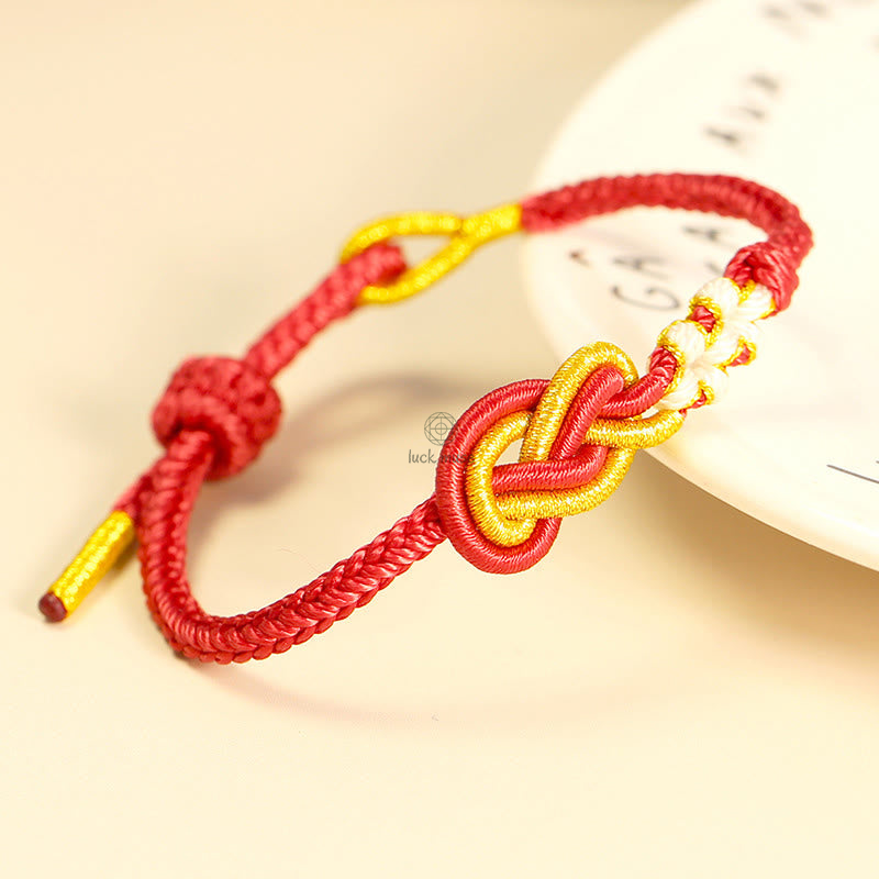 Handcrafted Eight-Thread Luck Muse Bracelet with Peace Knot, Peach Blossom Detail, and Luck Connection - Image 4