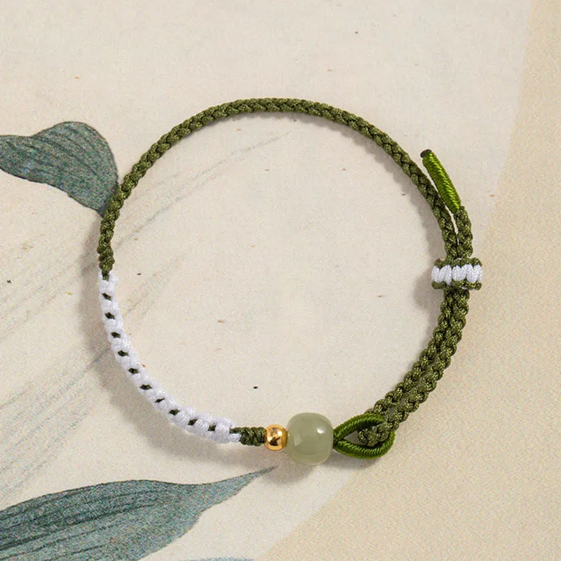 Braided Rope Bracelet with Hetian Jade Bead and 925 Sterling Silver Luck Muse for Luck - Image 3