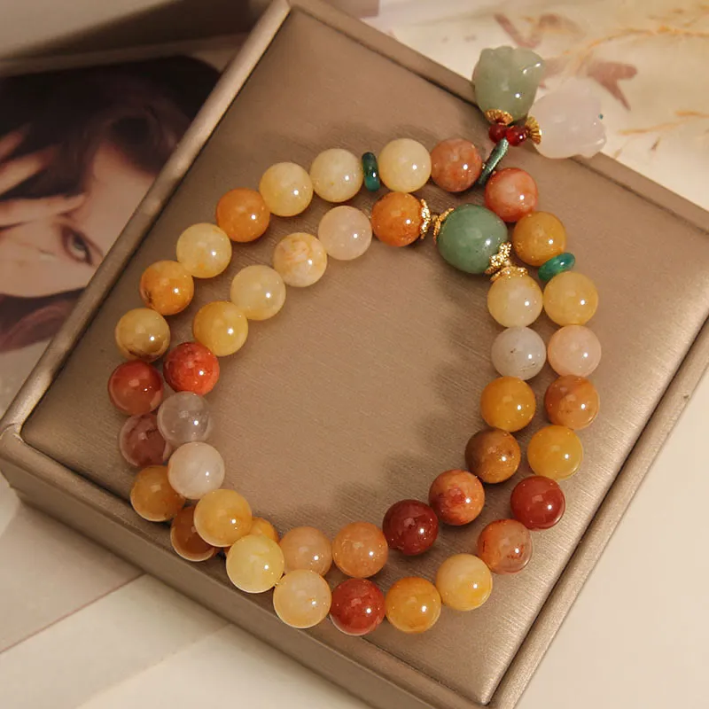 Tibet Golden Silk Jade Double Layer Bell Orchid Luck Bracelet - Image 4