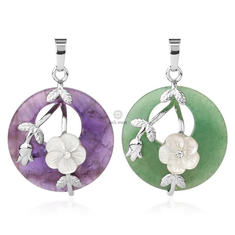 Luck Muse Crystal Amethyst Green Aventurine Flower Healing Necklace Pendant