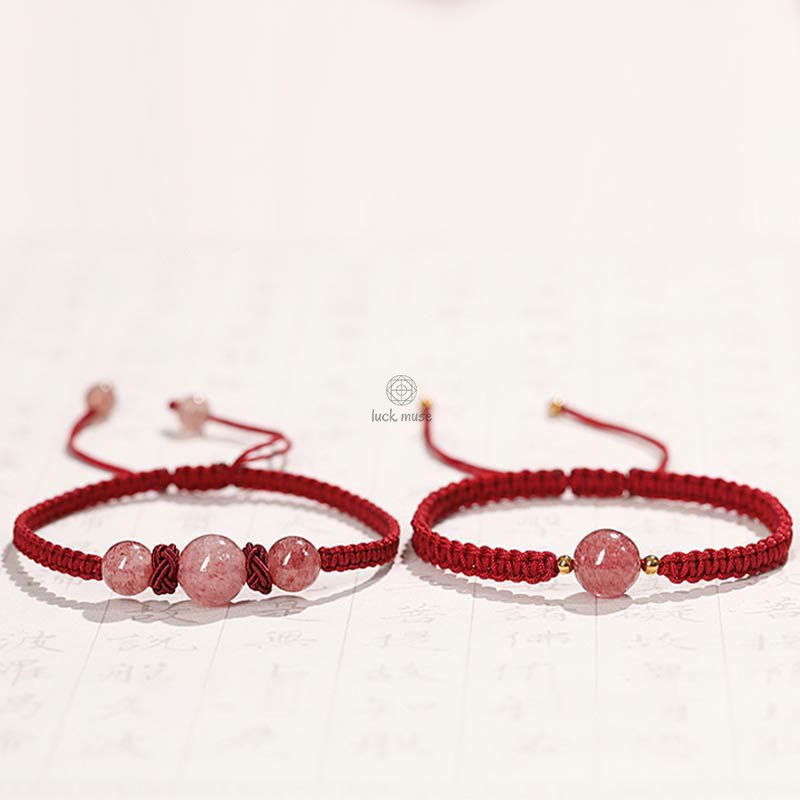 Natural Strawberry Quartz Crystal Love Red String Bracelet Anklet - Image 15