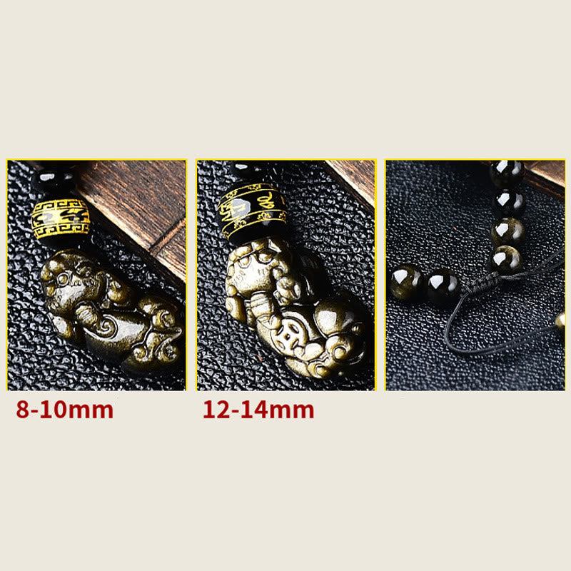 Natural Gold Sheen Obsidian PiXiu Wealth Bracelet with Om Mani Padme Hum - Image 14