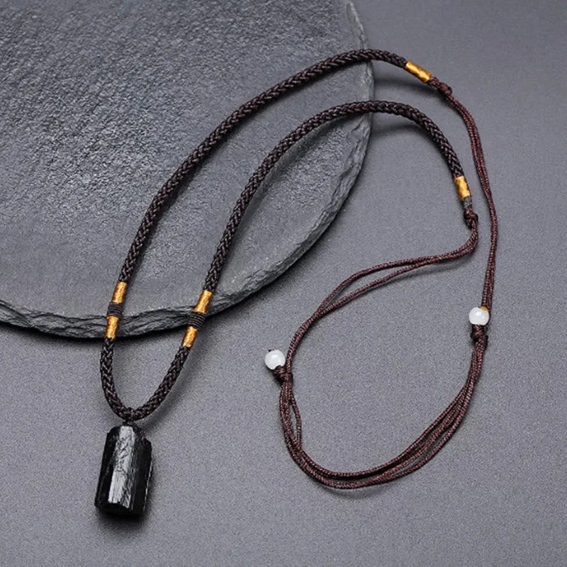 Natural Black Tourmaline Luck Muse Rope Necklace Pendant - Image 2