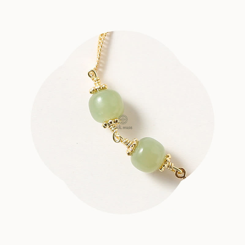 Luck Muse 14K Gold Plated Hetian Jade Rose Flower Luck Chain Bracelet - Image 8